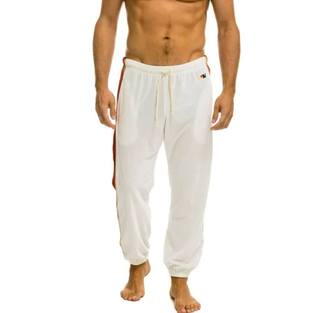Aviator Nation Classic Velvet Jogger Sweatpants in Off White Unisex Size Large